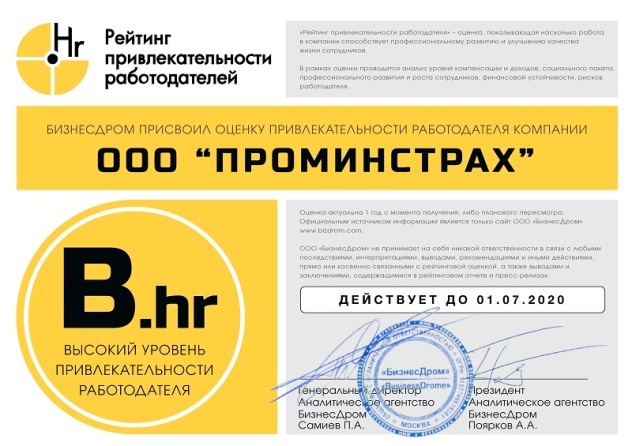 ООО «ПРОМИНСТРАХ» демонстрирует высокий уровень привлекательности работодателя